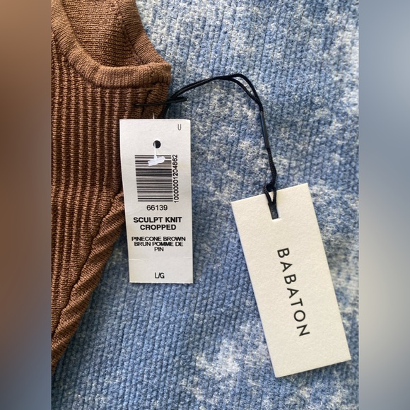 NWT Aritzia Babaton Sculpt Knit Brown Ribbed Women's Crop Top Size Large - Picture 8 of 9